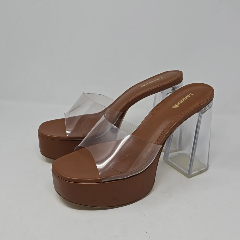 Larroude Dolly Lucite Vinyl Platform Women's Mules - Picture 1 of 8
